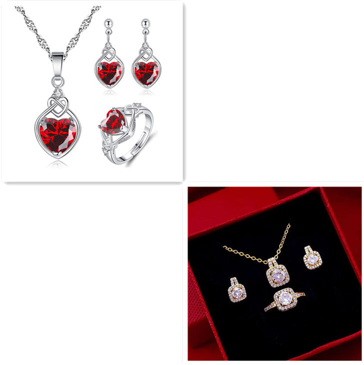 Luxury Zircon Bridal Jewelry Set – Gold Necklace, Earrings & Ring Set for Women