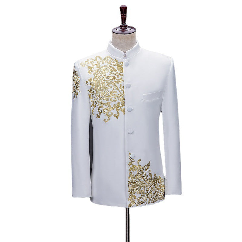 Stylist Frantz Signature Mandarin Suit – Luxury Embroidered Formal Jacket