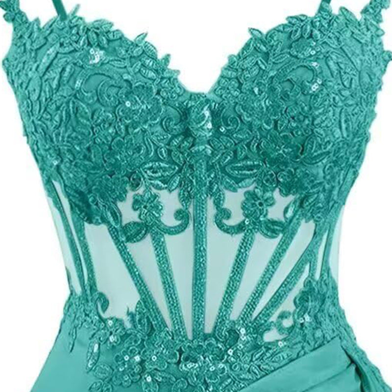 French Chic Beautiful Lace Fishbone Light Luxury Sling Slim Fit Dress