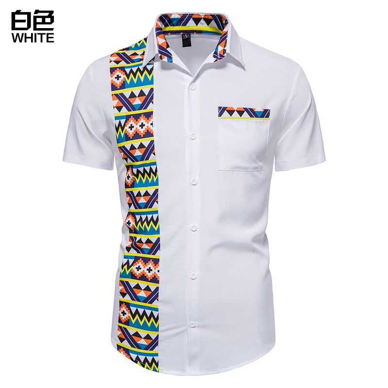 STYLIST FRANTZ™ Men’s African Print Stitching Button Shirt – Short Sleeve Luxury Style