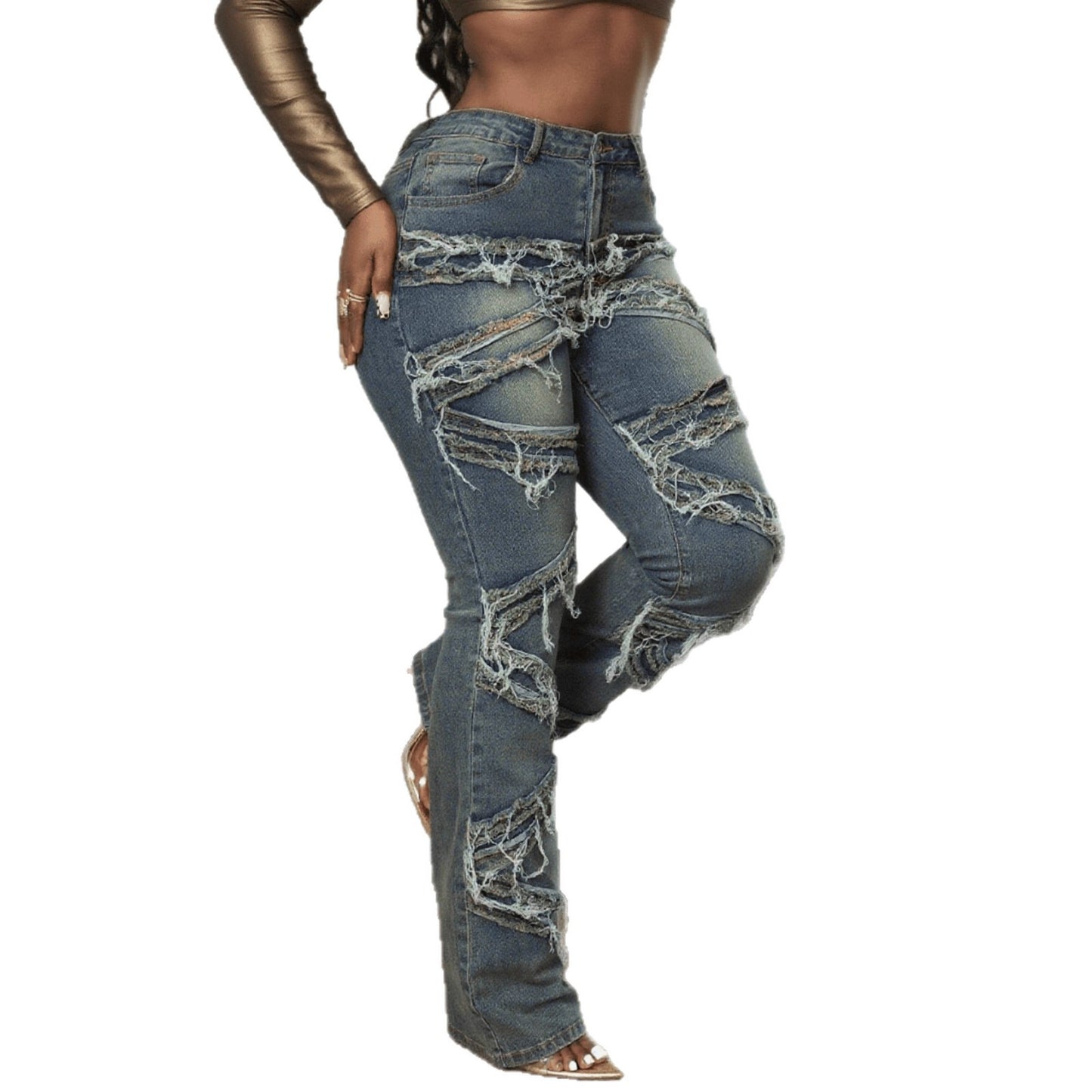 Women’s High-Waist Washed Denim Jeans – Trendy Sculpt Fit