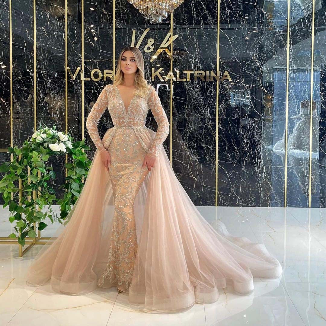 Luxury French Lace Long Sleeve Evening & Wedding Gown – Elegant Bridal Dress | Stylist Frantz Collection