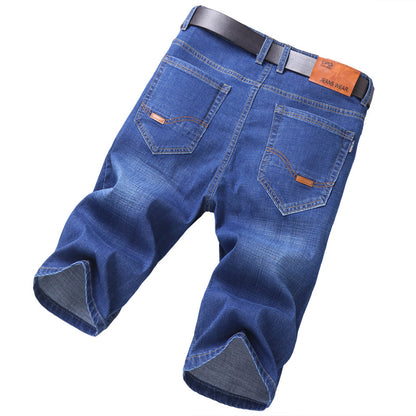Men’s Elastic Waist Straight Denim Shorts – Mid Waist Loose Fit