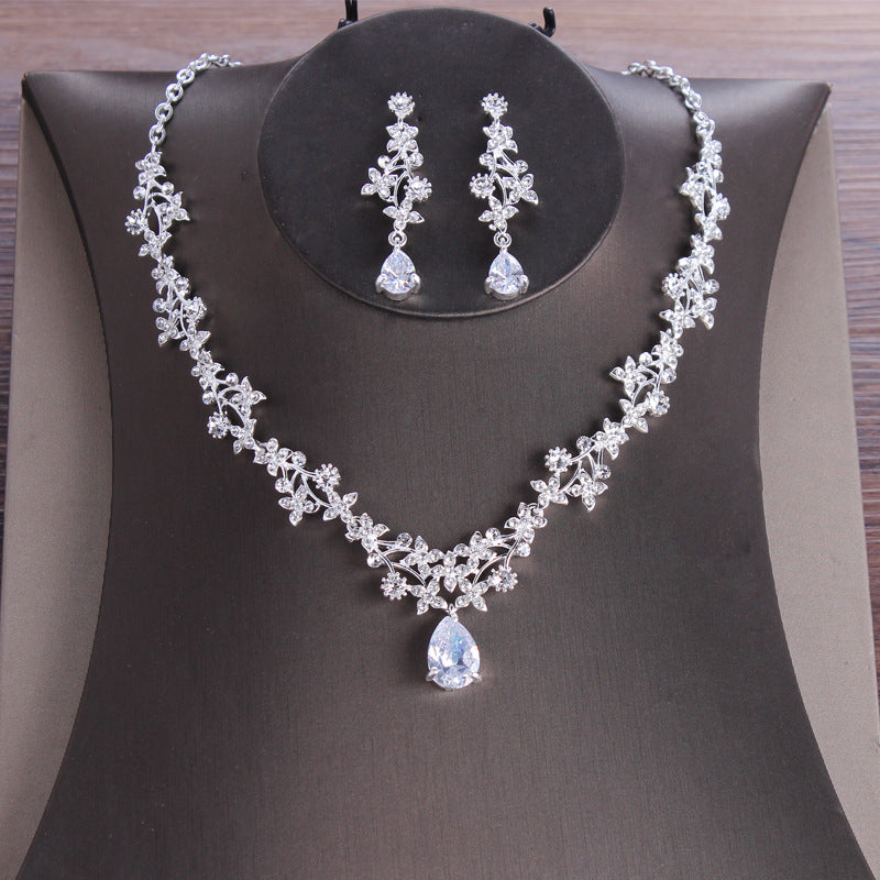 Crystal Bloom Zircon Bridal Necklace & Earrings Set – Mori Girl Series