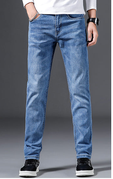 Men’s Slim Fit Elastic Straight Jeans – Comfortable Stretch Denim