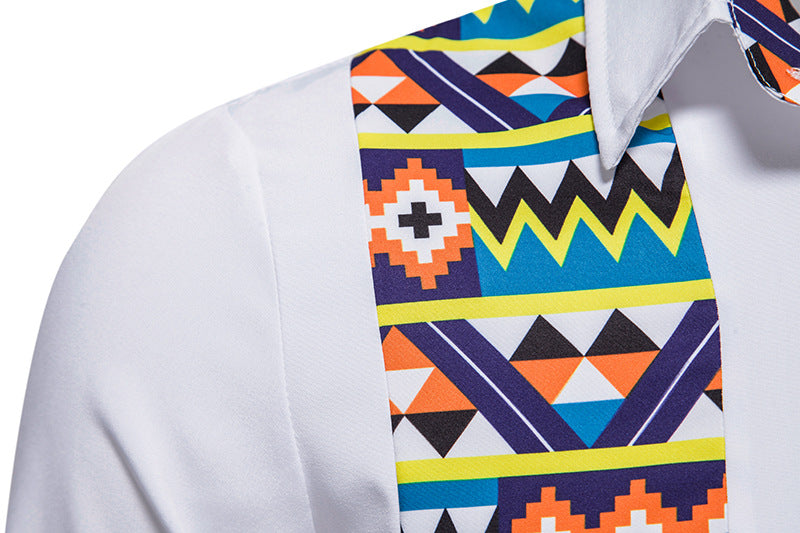 STYLIST FRANTZ™ Men’s African Print Stitching Button Shirt – Short Sleeve Luxury Style