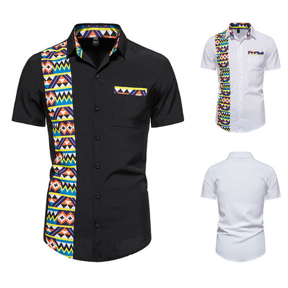 STYLIST FRANTZ™ Men’s African Print Stitching Button Shirt – Short Sleeve Luxury Style