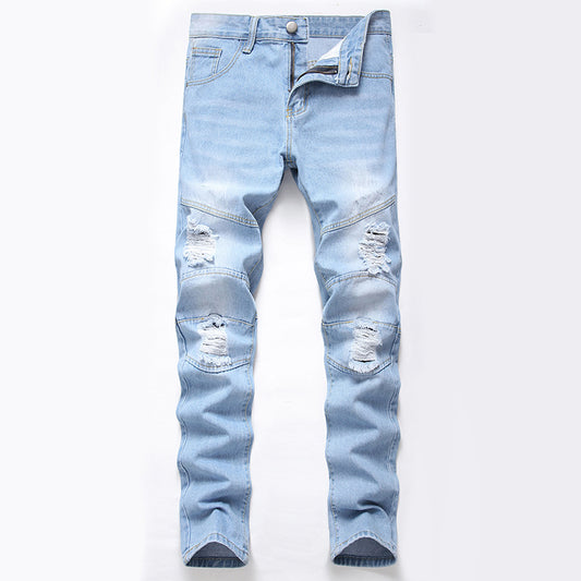 Jeans Men'S Straight Plus Size Denim Trousers Light Blue