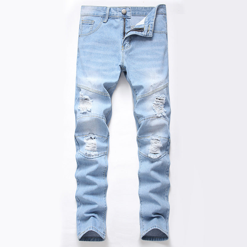 Jeans Men'S Straight Plus Size Denim Trousers Light Blue