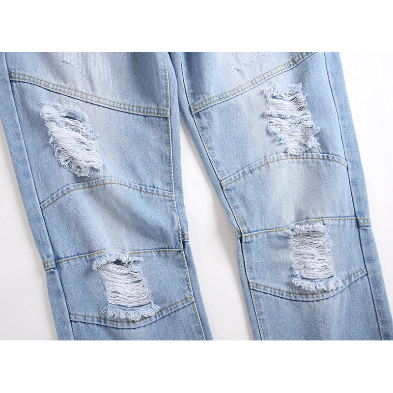 Jeans Men'S Straight Plus Size Denim Trousers Light Blue