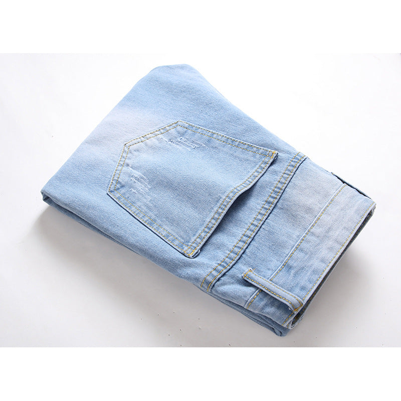 Jeans Men'S Straight Plus Size Denim Trousers Light Blue