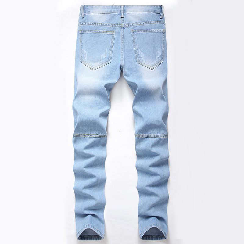 Jeans Men'S Straight Plus Size Denim Trousers Light Blue