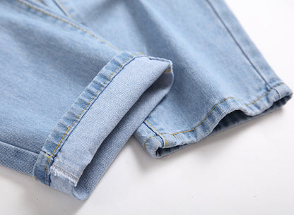 Jeans Men'S Straight Plus Size Denim Trousers Light Blue
