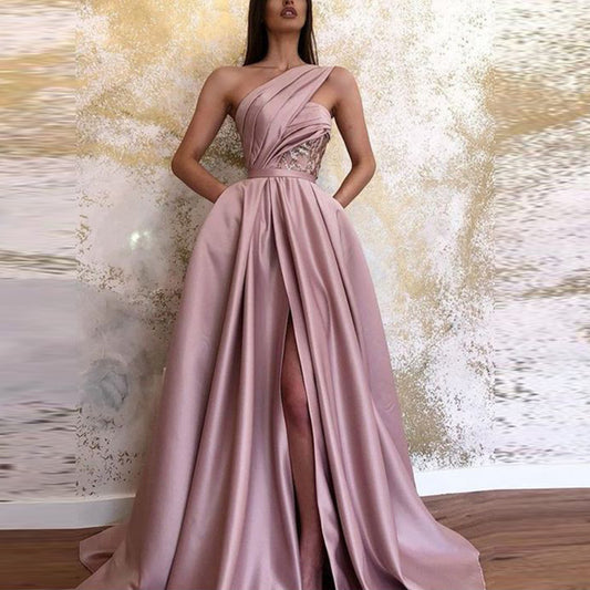 Luxury One Shoulder Evening Dress | Elegant Slit Gown | Wedding & Gala Dress | Stylist Frantz