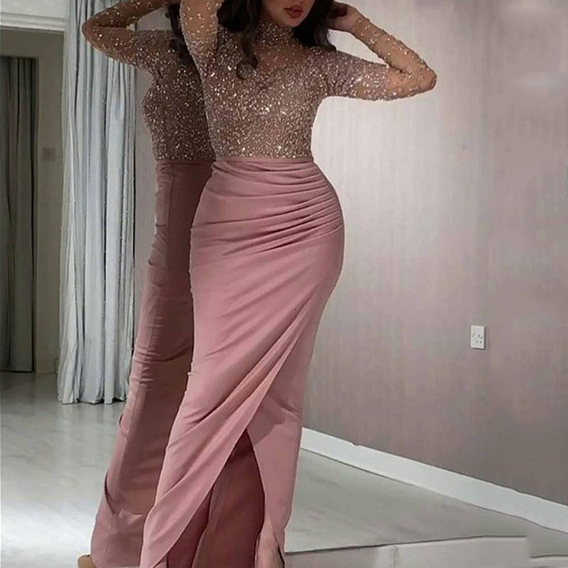 Golden bag hip ball gown dress
