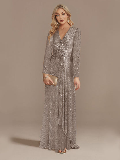 Stylist Frantz Long Sleeve V-Neck Fishtail Evening Dress