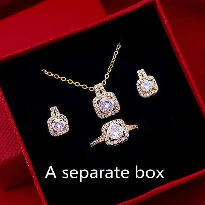 Luxury Zircon Bridal Jewelry Set – Gold Necklace, Earrings & Ring Set for Women