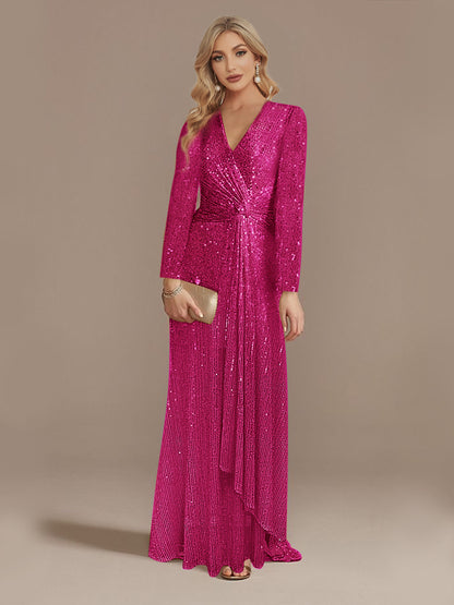 Stylist Frantz Long Sleeve V-Neck Fishtail Evening Dress