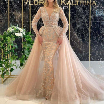 Luxury French Lace Long Sleeve Evening & Wedding Gown – Elegant Bridal Dress | Stylist Frantz Collection