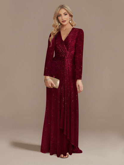Stylist Frantz Long Sleeve V-Neck Fishtail Evening Dress