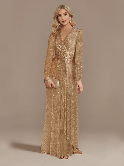 Stylist Frantz Long Sleeve V-Neck Fishtail Evening Dress