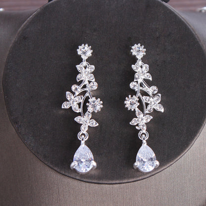Crystal Bloom Zircon Bridal Necklace & Earrings Set – Mori Girl Series
