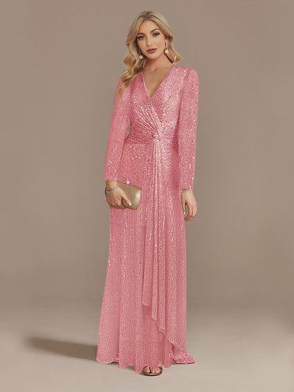 Stylist Frantz Long Sleeve V-Neck Fishtail Evening Dress