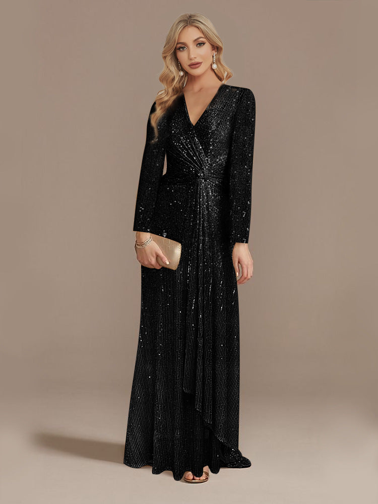 Stylist Frantz Long Sleeve V-Neck Fishtail Evening Dress