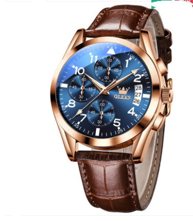 OLEVS Luxury Men’s Waterproof Quartz Watch – Luminous Dial & Premium Leather Strap