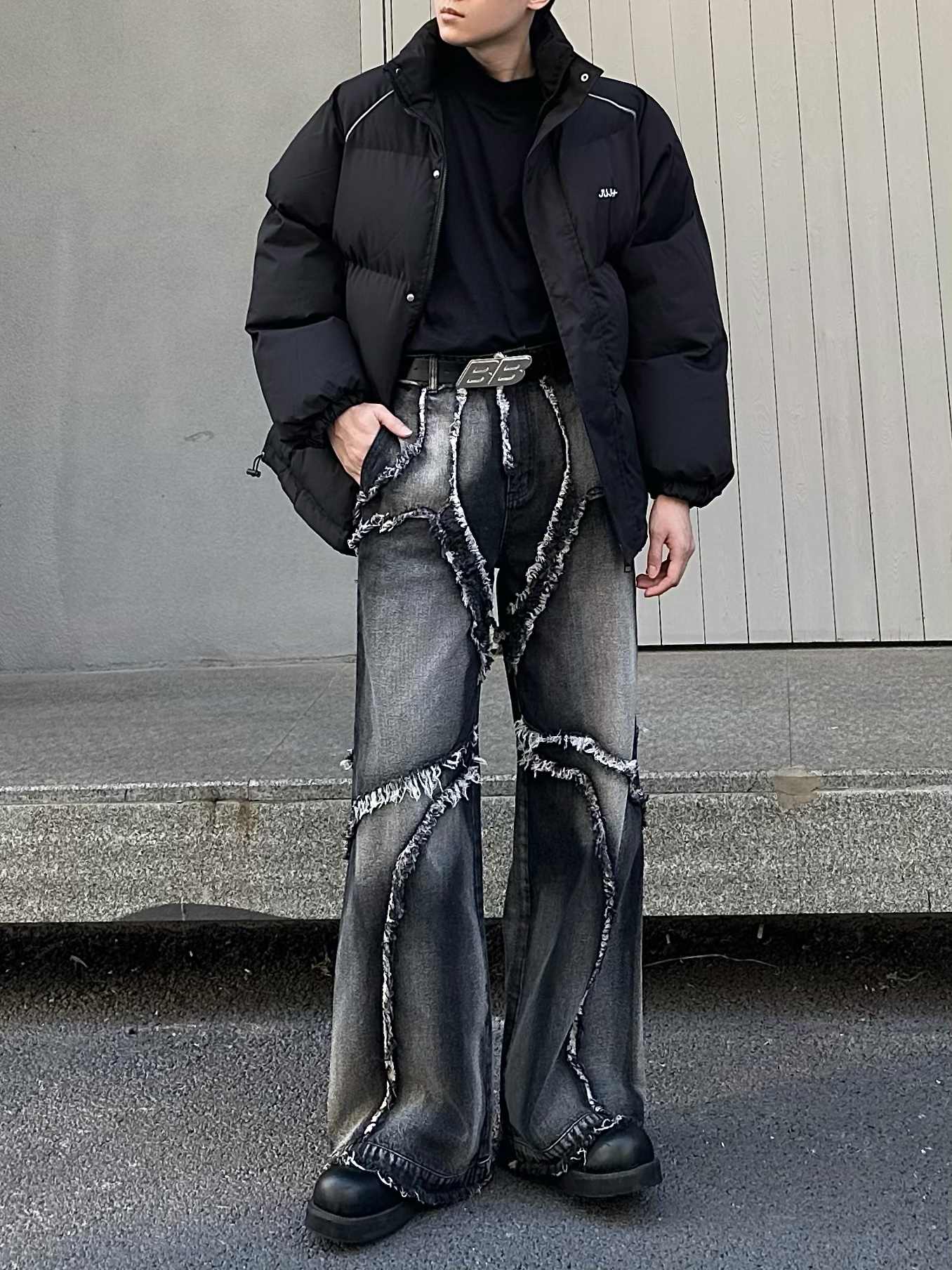 Men’s Distressed Streetwear Heavy Wash Denim Jeans