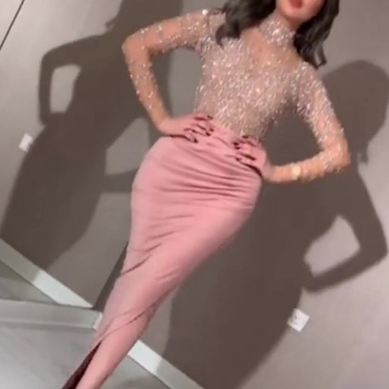 Golden bag hip ball gown dress