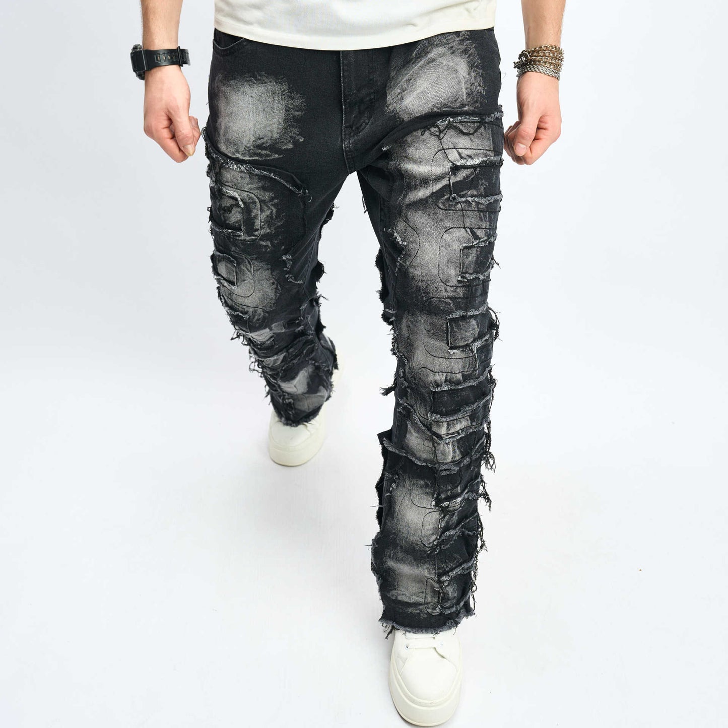 Men’s Stacked Distressed Streetwear Jeans – Free Alterations