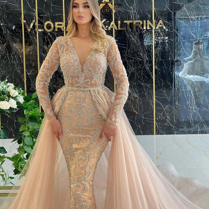 Luxury French Lace Long Sleeve Evening & Wedding Gown – Elegant Bridal Dress | Stylist Frantz Collection