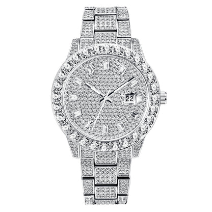 Luxury Gold Diamond Watch – Large Dial Stainless Steel Men’s Watch