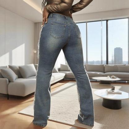 Women’s High-Waist Washed Denim Jeans – Trendy Sculpt Fit
