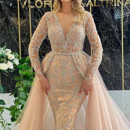 Luxury French Lace Long Sleeve Evening & Wedding Gown – Elegant Bridal Dress | Stylist Frantz Collection