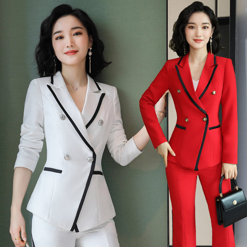 Elegant Women’s Two-Piece Power Suit – Double-Breasted Blazer & Wide-Leg Pants