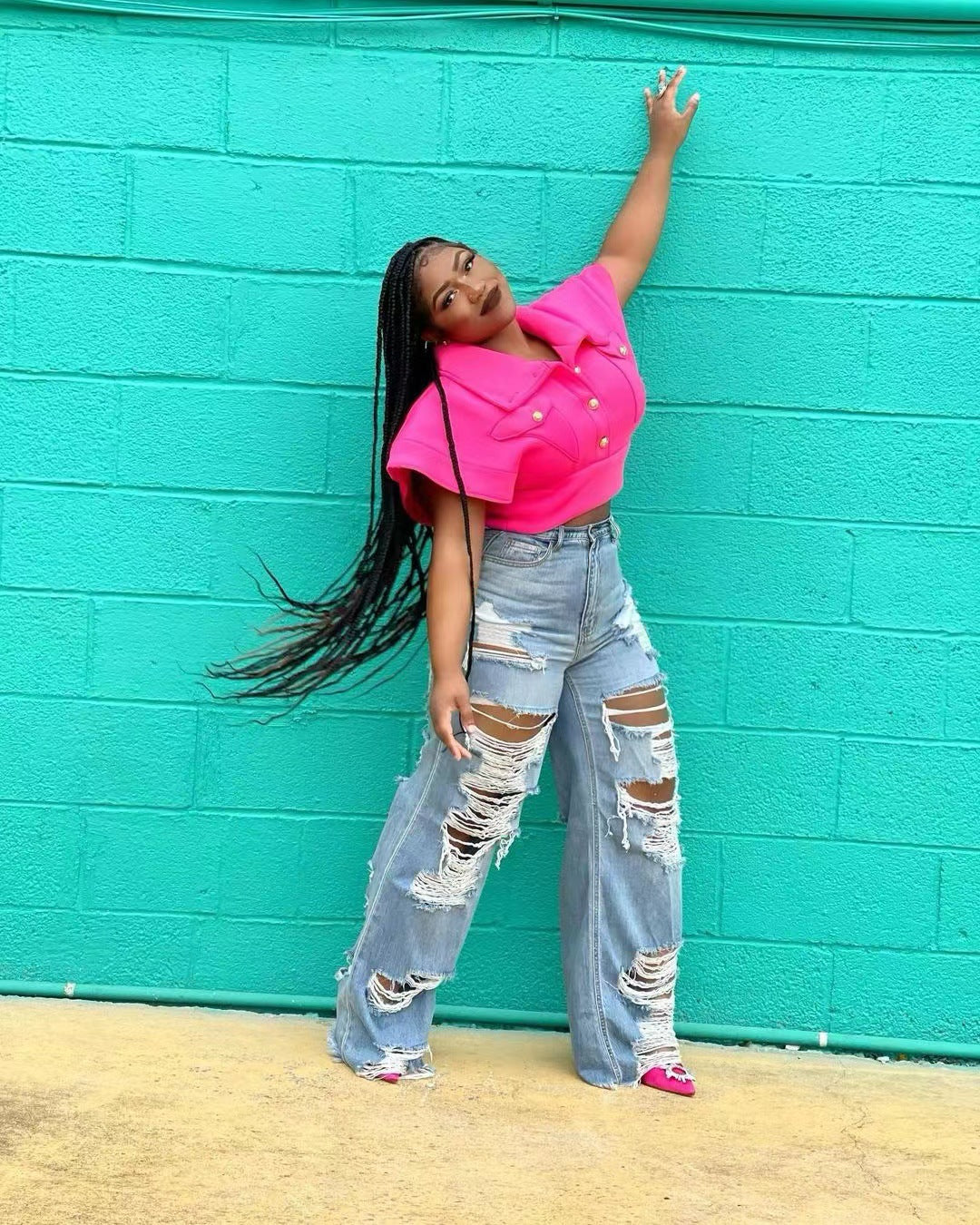 Women's Fashion Burnt Ripped Jeans