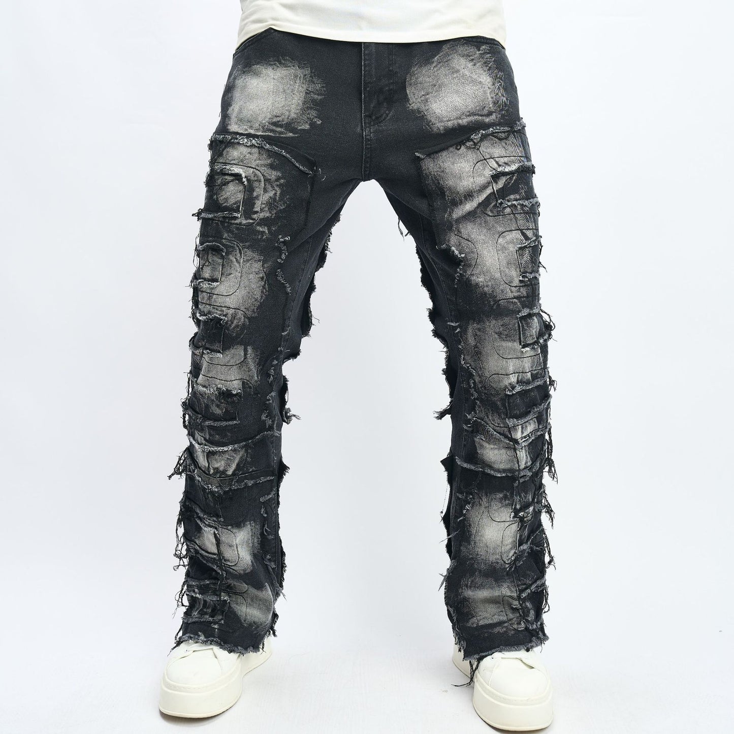 Men’s Stacked Distressed Streetwear Jeans – Free Alterations