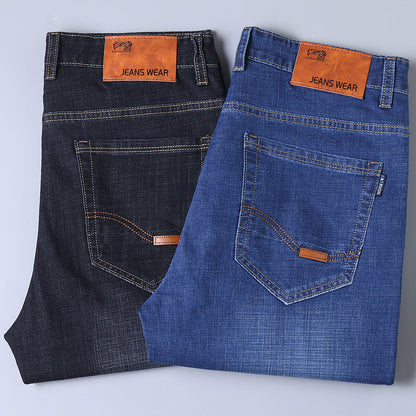 Men’s Elastic Waist Straight Denim Shorts – Mid Waist Loose Fit