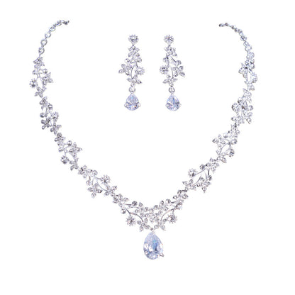 Crystal Bloom Zircon Bridal Necklace & Earrings Set – Mori Girl Series