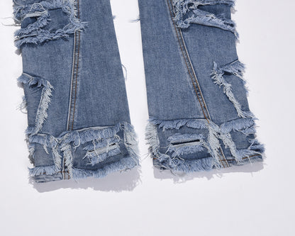 Men’s Premium Ripped Patch Denim Jeans – Streetwear Fit with Free Alterations