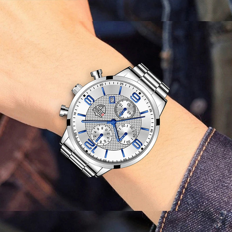 Luxury Stainless Steel Quartz Watch – Men’s Business Style