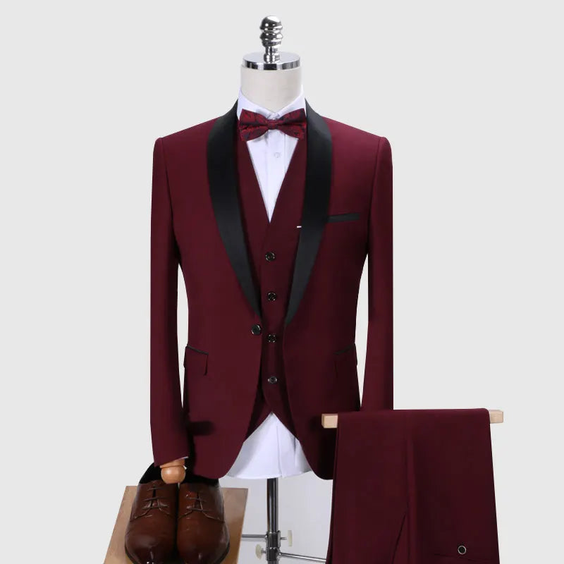 Luxury 3-Piece Black & Red Men’s Suit | Wedding & Special Events