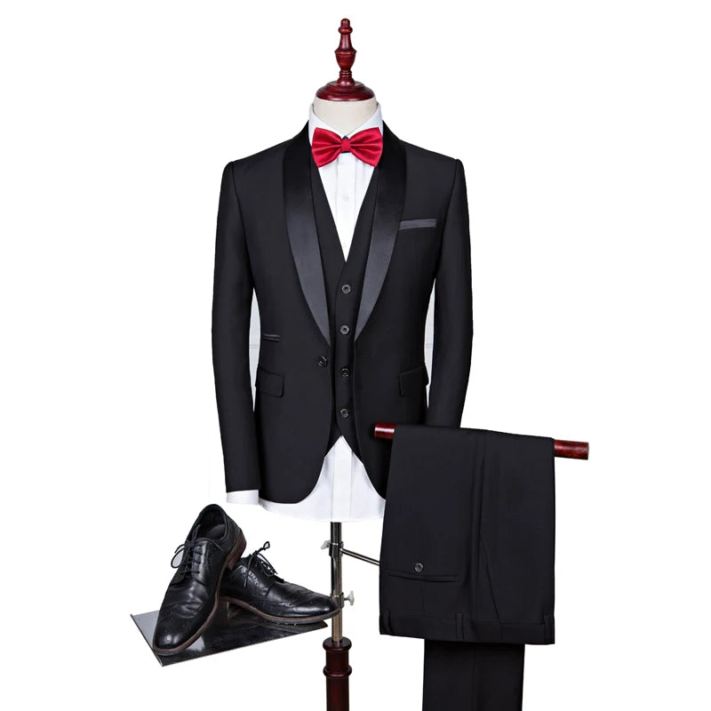 Luxury 3-Piece Black & Red Men’s Suit | Wedding & Special Events