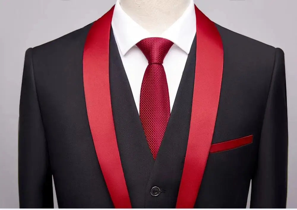 Luxury 3-Piece Black & Red Men’s Suit | Wedding & Special Events