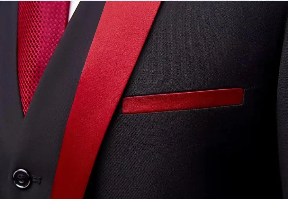 Luxury 3-Piece Black & Red Men’s Suit | Wedding & Special Events