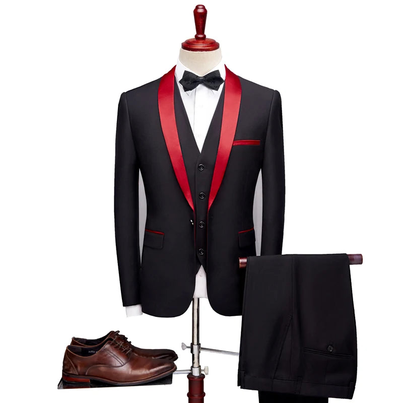 Luxury 3-Piece Black & Red Men’s Suit | Wedding & Special Events