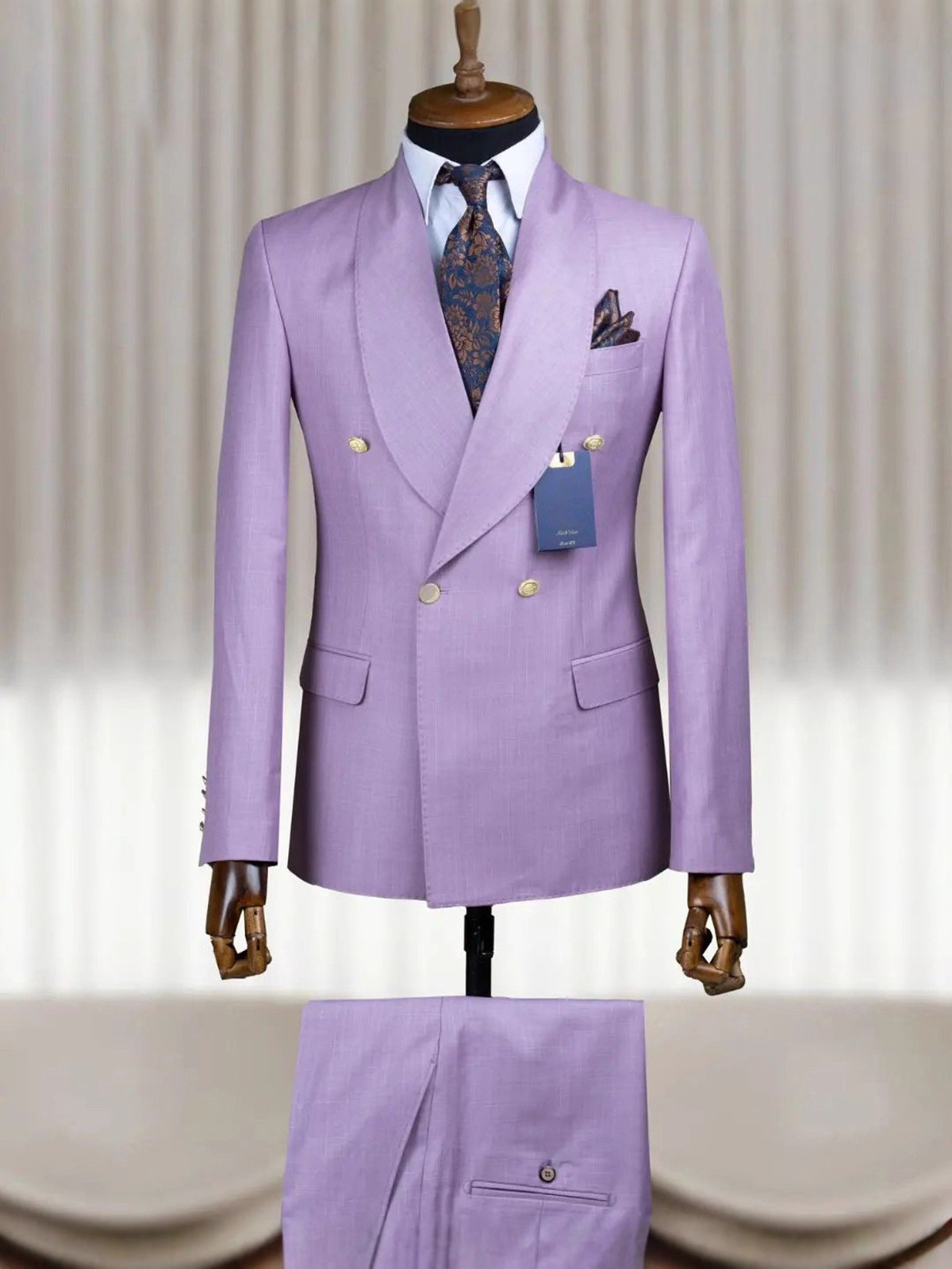 Foreign Trade Cross-Border Aliexpress Factory Direct Sales Pure Color Double-Row Two-Piece Slim Fit Banquet Wedding Groomsmen Men's Suit