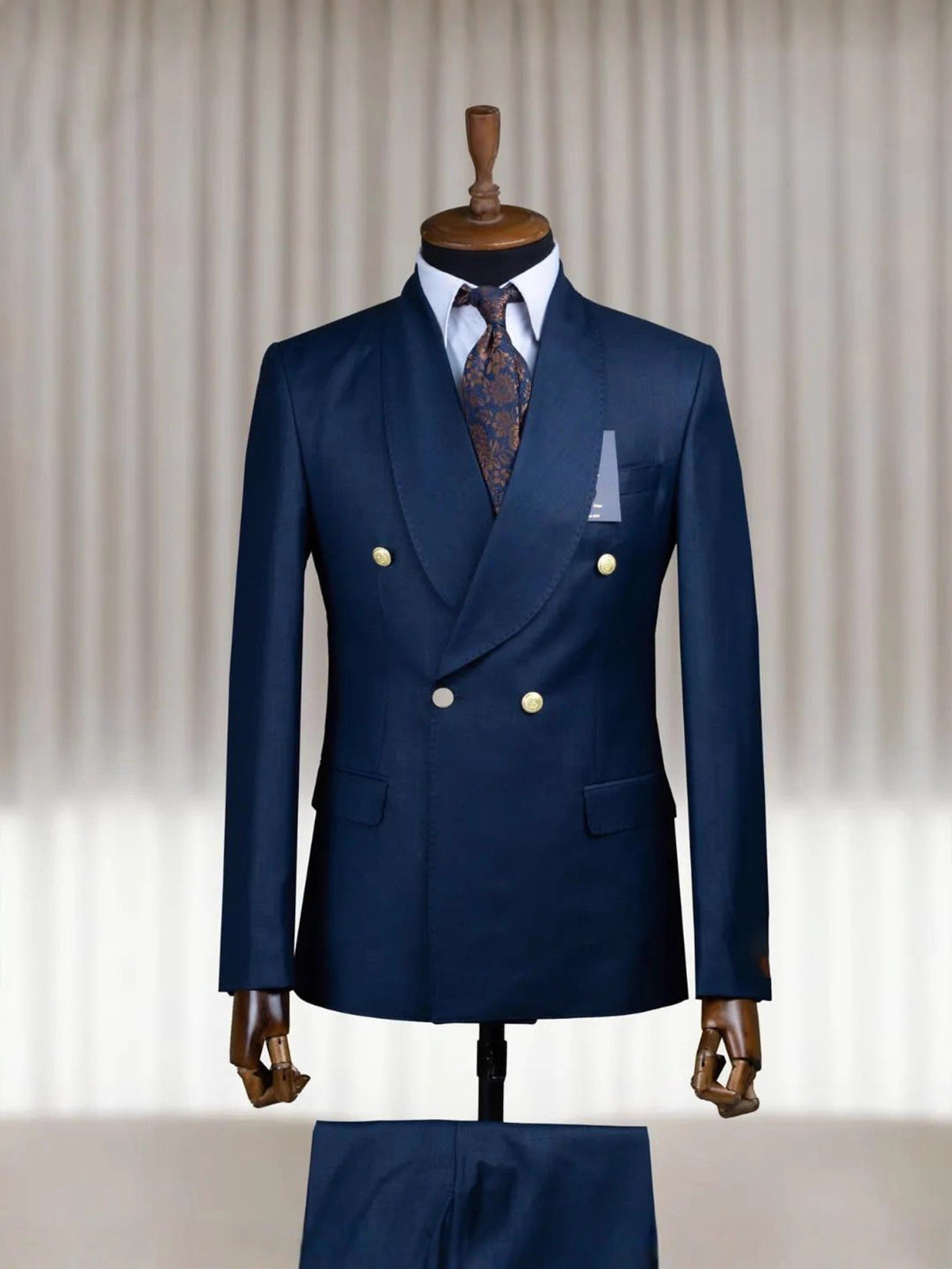 Foreign Trade Cross-Border Aliexpress Factory Direct Sales Pure Color Double-Row Two-Piece Slim Fit Banquet Wedding Groomsmen Men's Suit